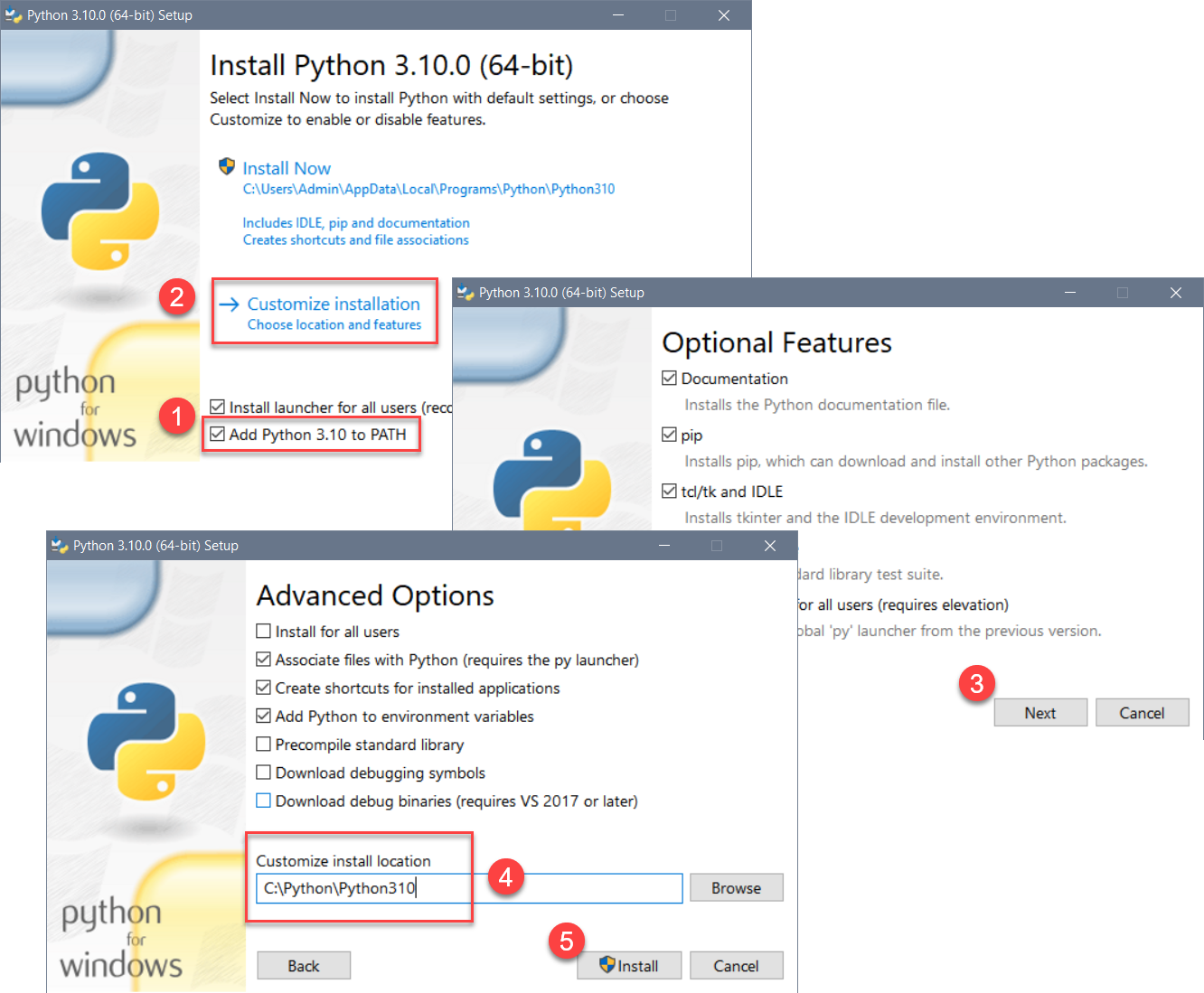 The Python Installation app on Windows