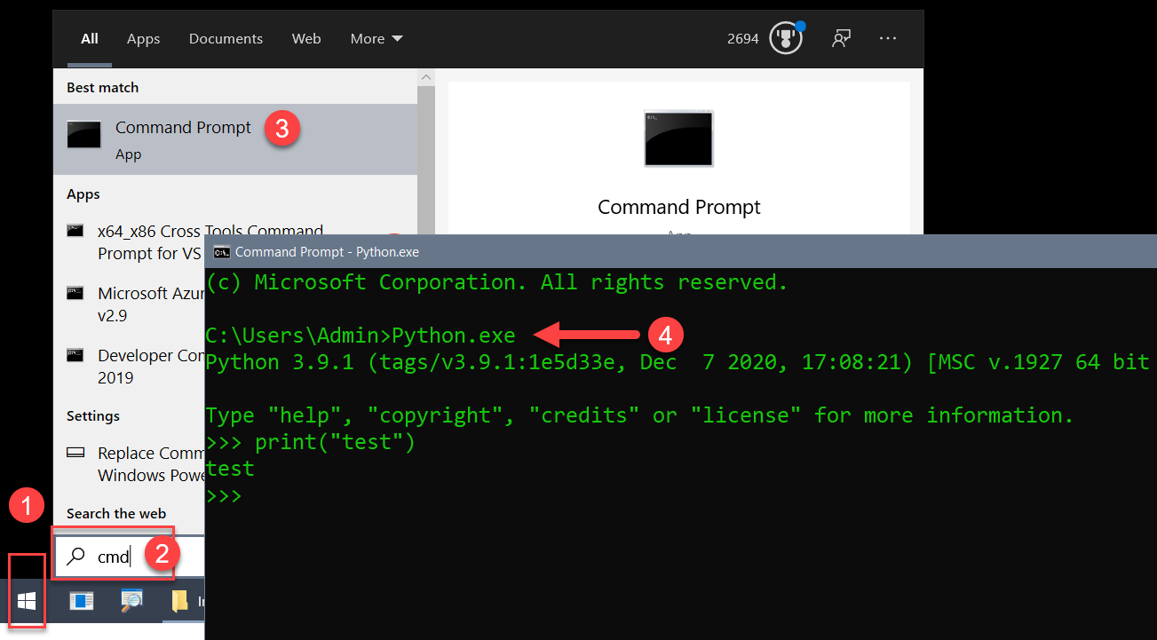Starting Python's interactive mode on Windows