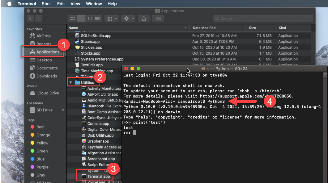 Starting Python's interactive mode on Mac OS